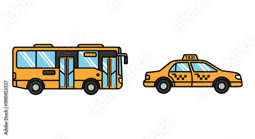 Yellow School Bus and Taxi Vehicles.