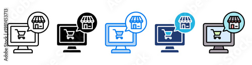 Online store icon set multiple style collection