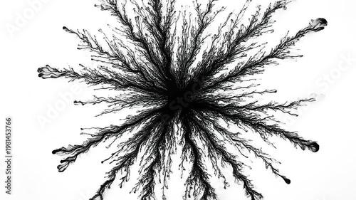 Neuron cell black and white illustration.
