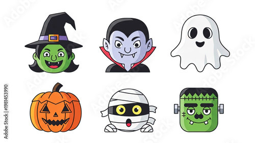 Halloween Character Icons Dracula Ghost Mummy