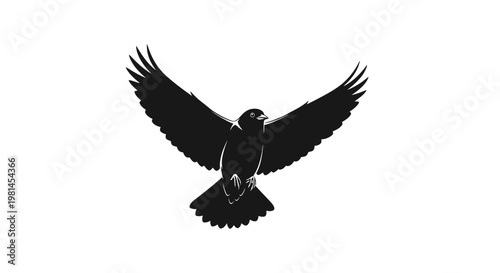Black Silhouette Bird In Flight.