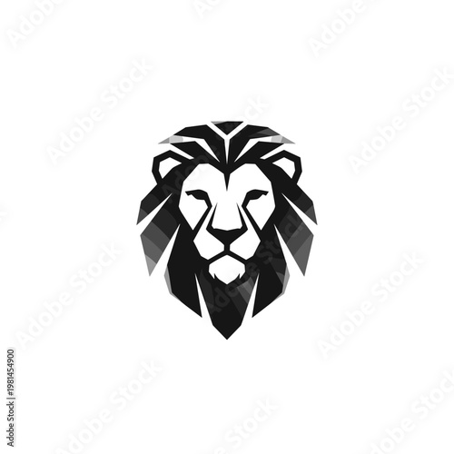 Geometric lion head logo design in black and white