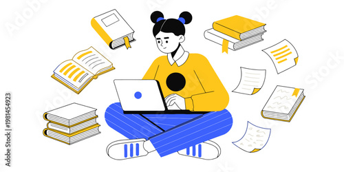 Online learning concept with graduation cap and books, representing education and digital study opportunities.