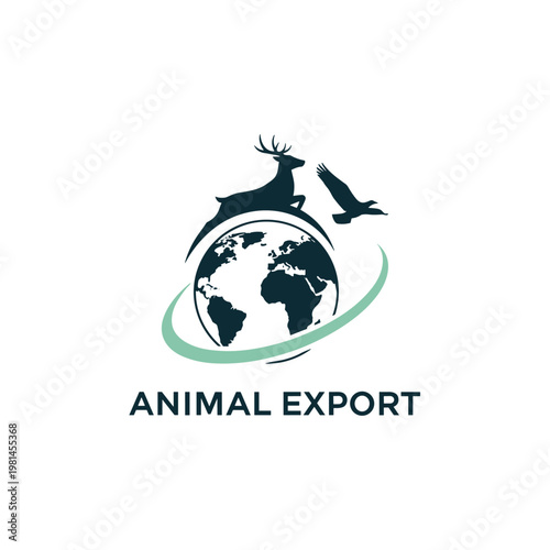 Global animal export logo featuring a deer, eagle, and world map with a dynamic swoosh