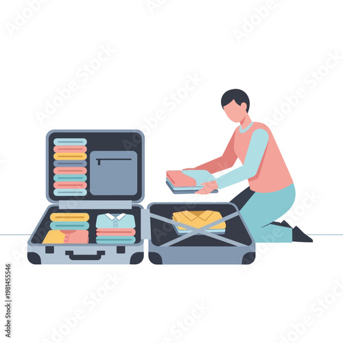 Person Packing Suitcase for Travel.