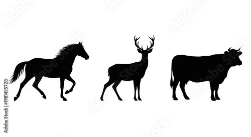 Silhouettes of horse deer and cow.