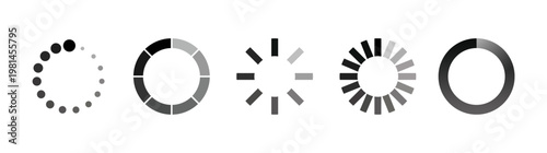 Loading Bar Circle Vector Set. Buffering Progress Indicator Icons For Website And App Interface