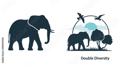 Large Elephant Silhouette Walking Alone.