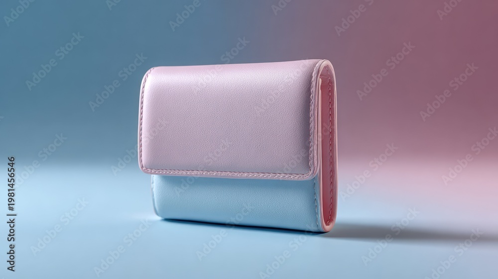 Fototapeta premium Stylish pastel wallet with zipper, featuring smooth leather texture, perfect for women’s fashion and daily use in essential accessories or gift ideas.