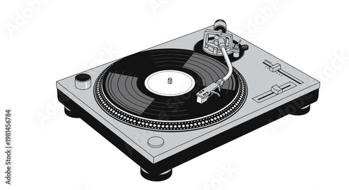 Foto Turntable player with vinyl record spinning.