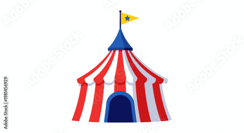 Colorful circus tent with flag.