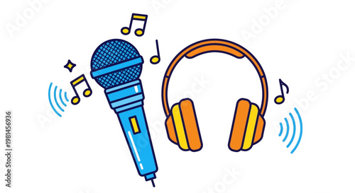 Microphone and Headphones Music Equipment.