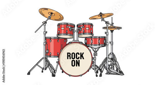 Drum Set with Cymbals and Bass.
