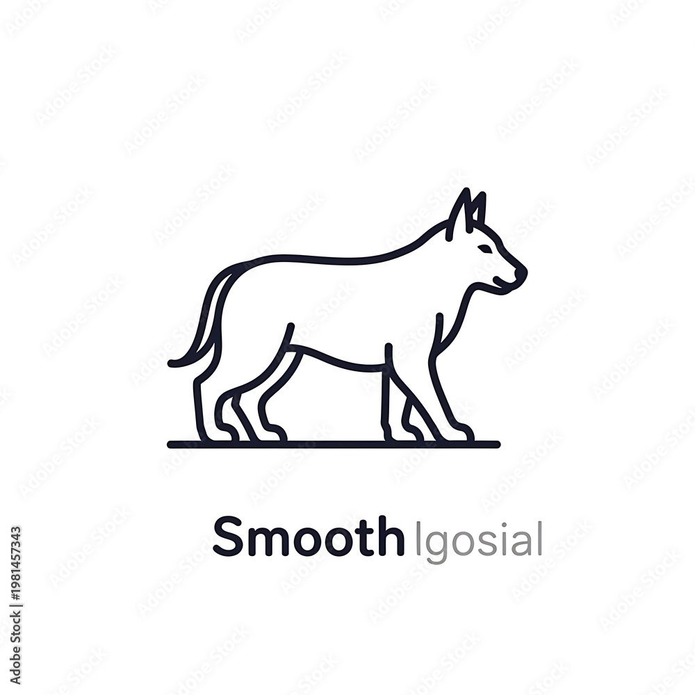 Fototapeta premium A simple black outline illustration of a standing dog or wolf in profile view on a white background