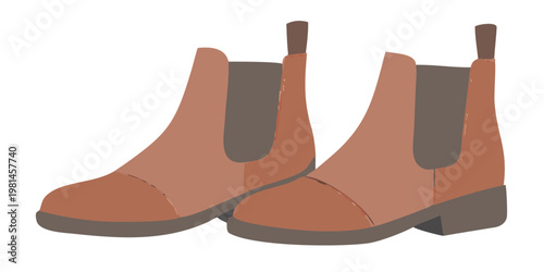 A pair of stylized orange brown chelsea boots on a dark background