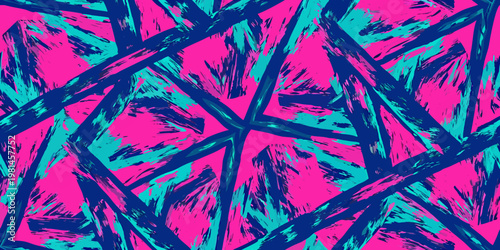 Abstract geometric pattern with bold pink and turquoise brushstrokes
