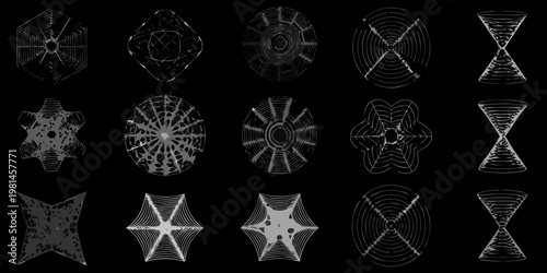 Geometric patterns of diatoms displayed against a dark background
