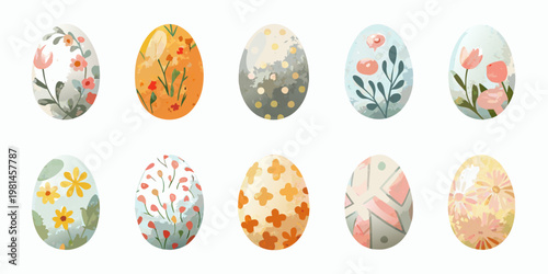 A collection of beautifully decorated easter eggs with floral and geometric designs