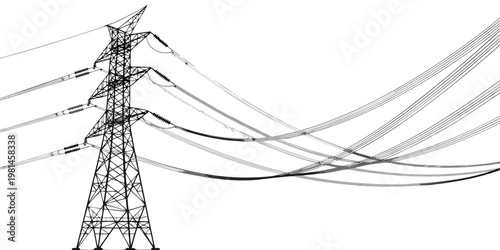 High voltage electricity pylon silhouette with transmission lines electricity transmission electrical structure infrastructure industrial distribution technological silhouette engineering
