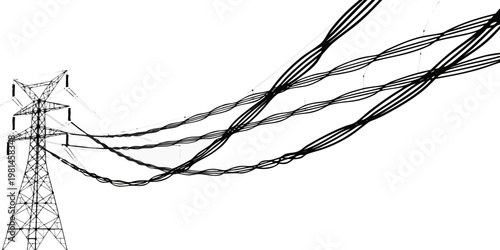 Electrical transmission pylon with thick cable power lines electricity transmission electrical infrastructure industrial distribution engineering conductors insulators silhouette isolated