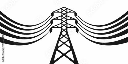 High voltage electricity pylon transmission tower icon with power lines electricity transmission electrical infrastructure industrial distribution silhouette technology engineering structure