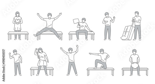 Diverse People Poses Collection: Dynamic Actions and Static Positions on Benches