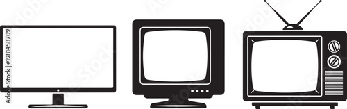 Set of computer monitor, old tv, retro tv set. isolated on transparent background. modern and retro tv icons. vector illustration.