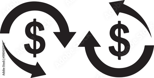 Money exchange icon with dollar sign and arrows. two arrows showing change of currency. currency exchange concept.