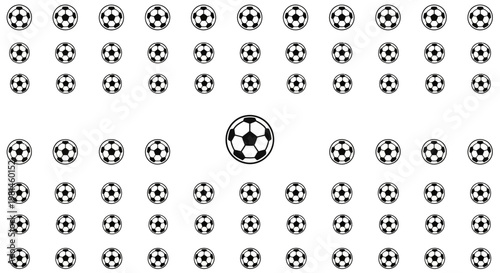 A single soccer ball stands out among many.