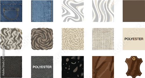Textile Material Texture Set with Denim Polyester Leather Marble and Fabric Patterns Collection for Design Backgrounds