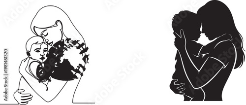 Silhouette mother holding baby close tender embrace love with silhouette children affection maternity parenthood parenting together closeness nurturing protecting childcare