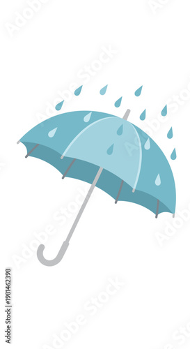 Blue Umbrella Protecting from Raindrops, Weather Protection Concept