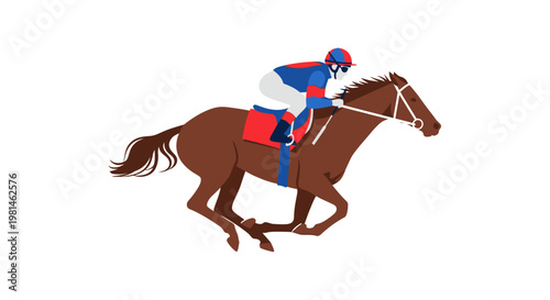 Horse Racing Jockey Galloping Fast on Track