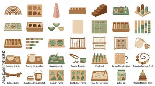 Educational Montessori Materials and Early Childhood Development Toys Icons