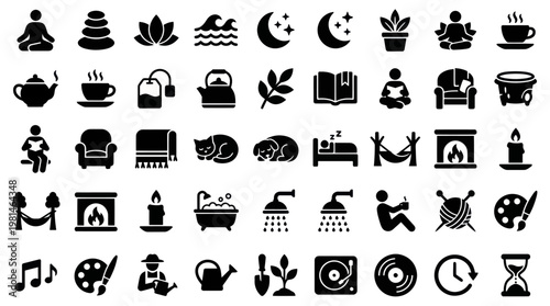 Collection of Wellness Relaxation and Cozy Hobby Vector Icons