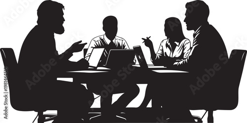 Silhouette of business team in meeting discussion