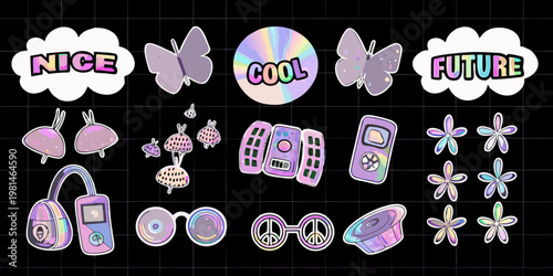 Aesthetic sticker collection featuring butterflies tech and positive affirmations