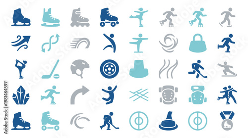 Figure skating and ice hockey sports icon set illustration
