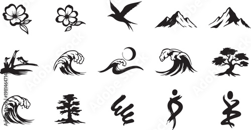 Minimalist Japanese style icons and symbols set