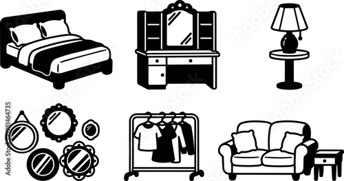 Black and white bedroom furniture set with bed sofa and lamp