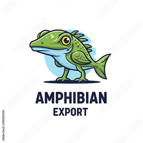 Green cartoon amphibian fish hybrid creature logo design