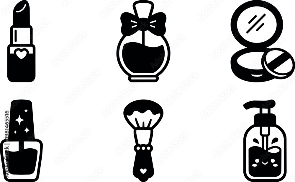 Naklejka premium Lipstick perfume nail polish makeup brush and soap dispenser icons