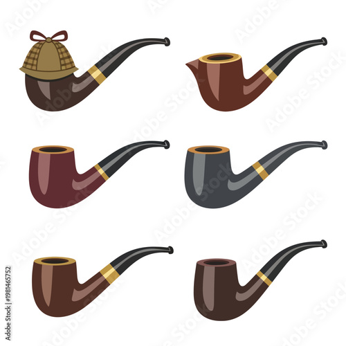 Collection of Six Vintage Smoking Pipes, Including a Sherlock Holmes Style Pipe