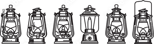 Foto Six detailed black and white sketches of steam locomotives in various styles Vec