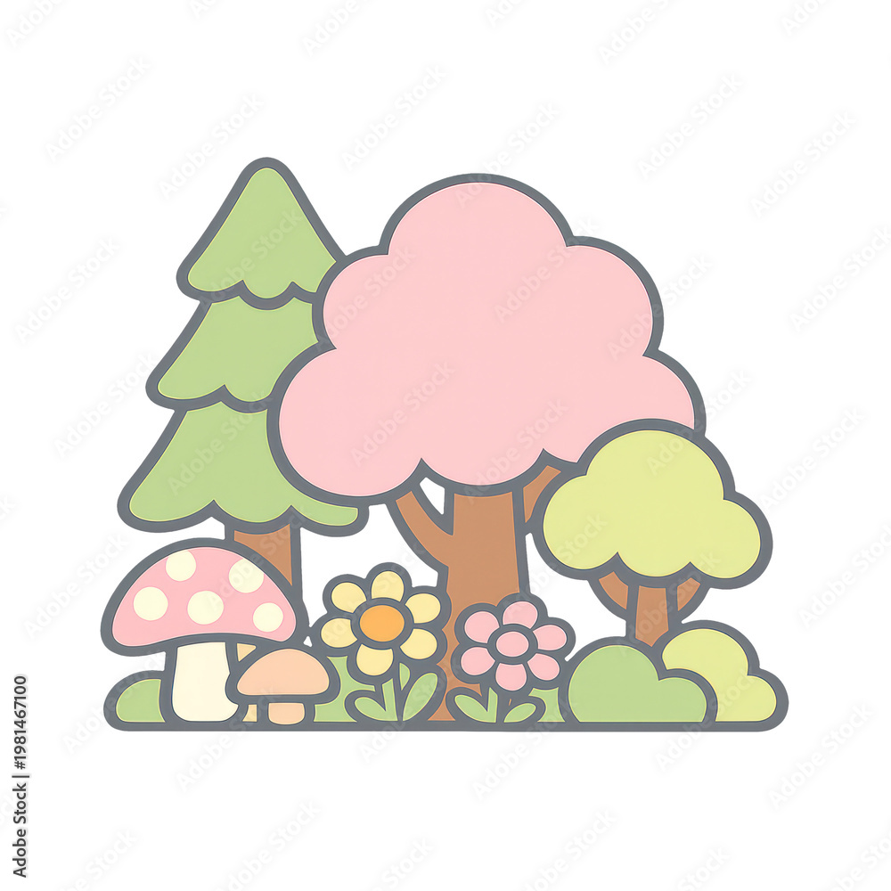 Obraz premium PNG Whimsical pastel forest illustration