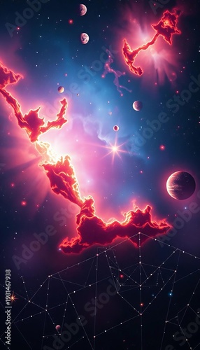 Cosmic tapestry of celestial dust and nebulae in geometric formations,  milky way,  flat lay