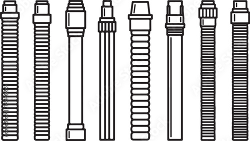 Set of eight stylized pencils with different shading patterns Vector