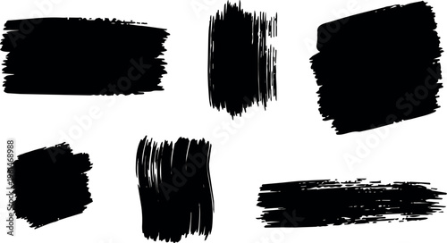 Black brush strokes collection with rough edges and textured lines vector art