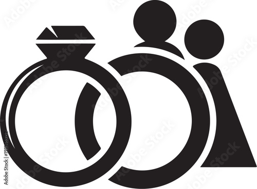 Wedding Rings and Silhouette of Newlywed Couple Together Forever