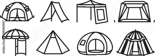 Simple line drawings of various types of buildings and structures Vector
